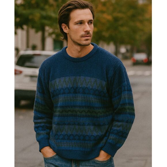Fenwick Isle Textured Chunky Cotton Sweater Mens Sz L VTG Geometric 3D Knit USA - Picture 1 of 12